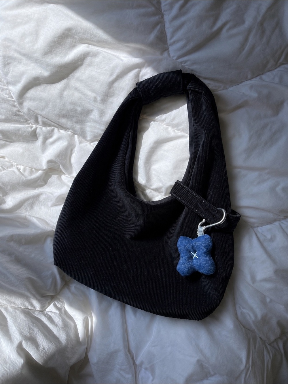 COUSHE Handmade Navy Corduroy Hobo Shoulder Bag OOAK Denim Charm